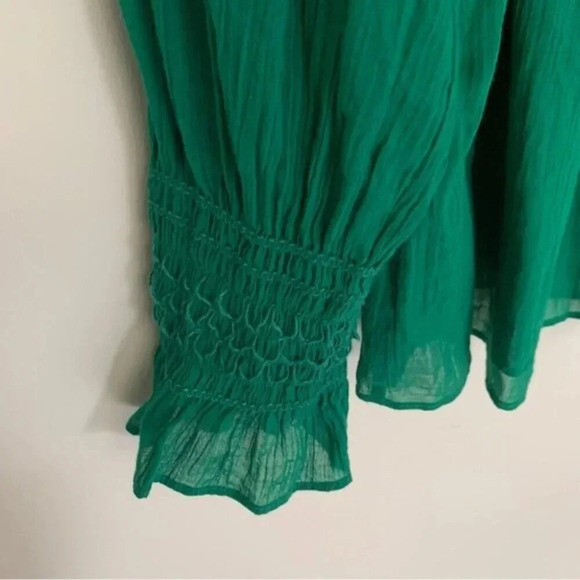Maje LAFYR Top Blouse Green Long Sleeve Smocked  Off Shoulder M - Picture 11 of 16
